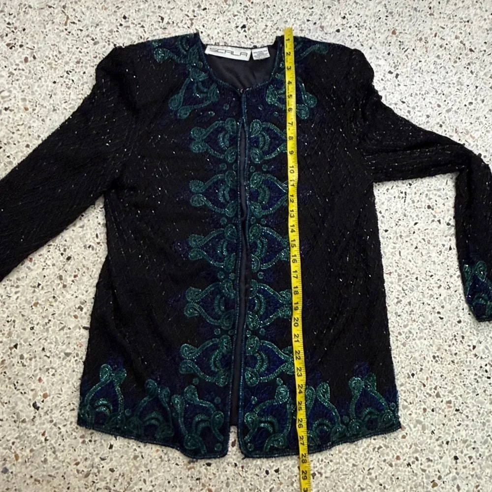 SCALA 100% pure silk beaded top jacket cardigan India medium black blue green